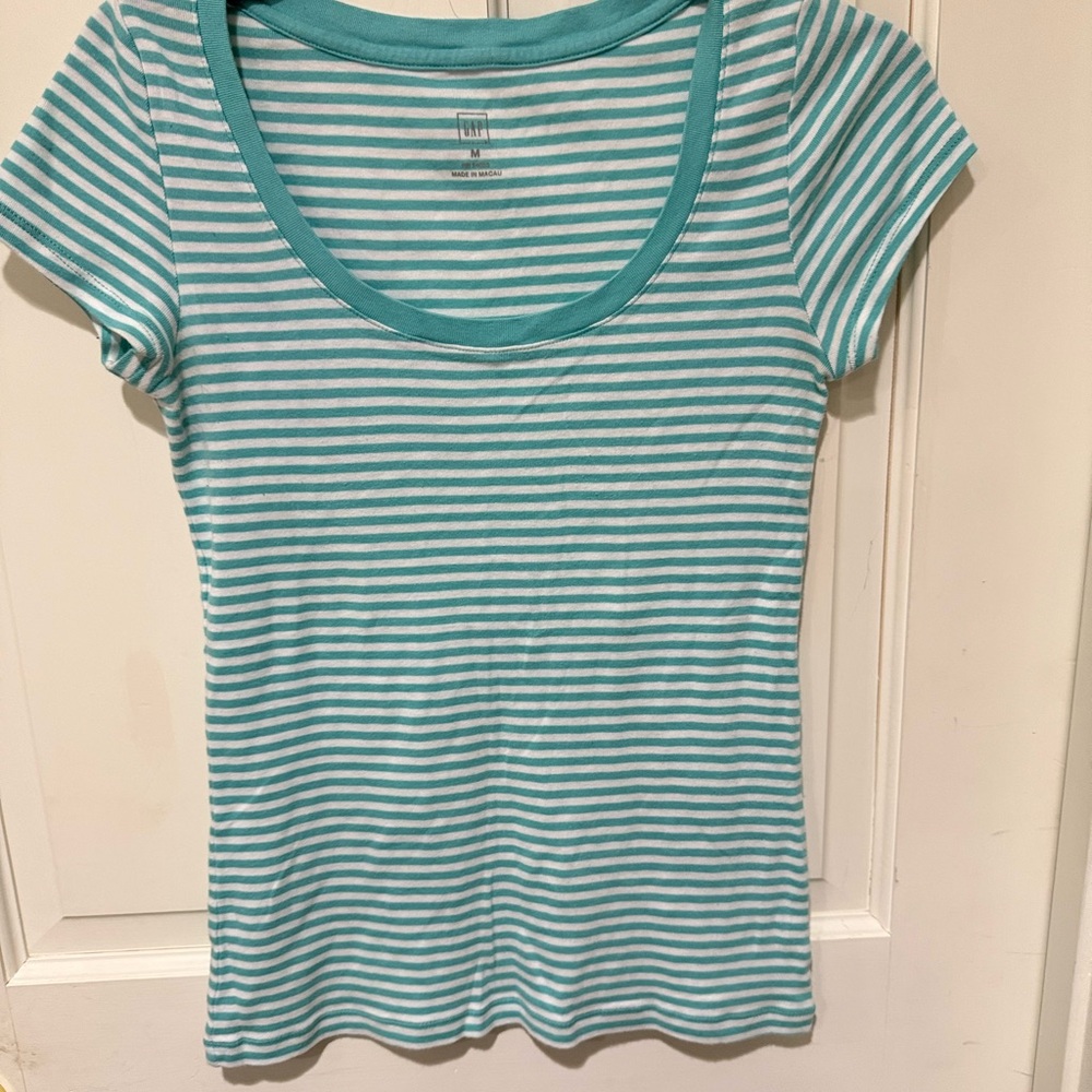 GAP Teal Striped Short Sleeve Tee